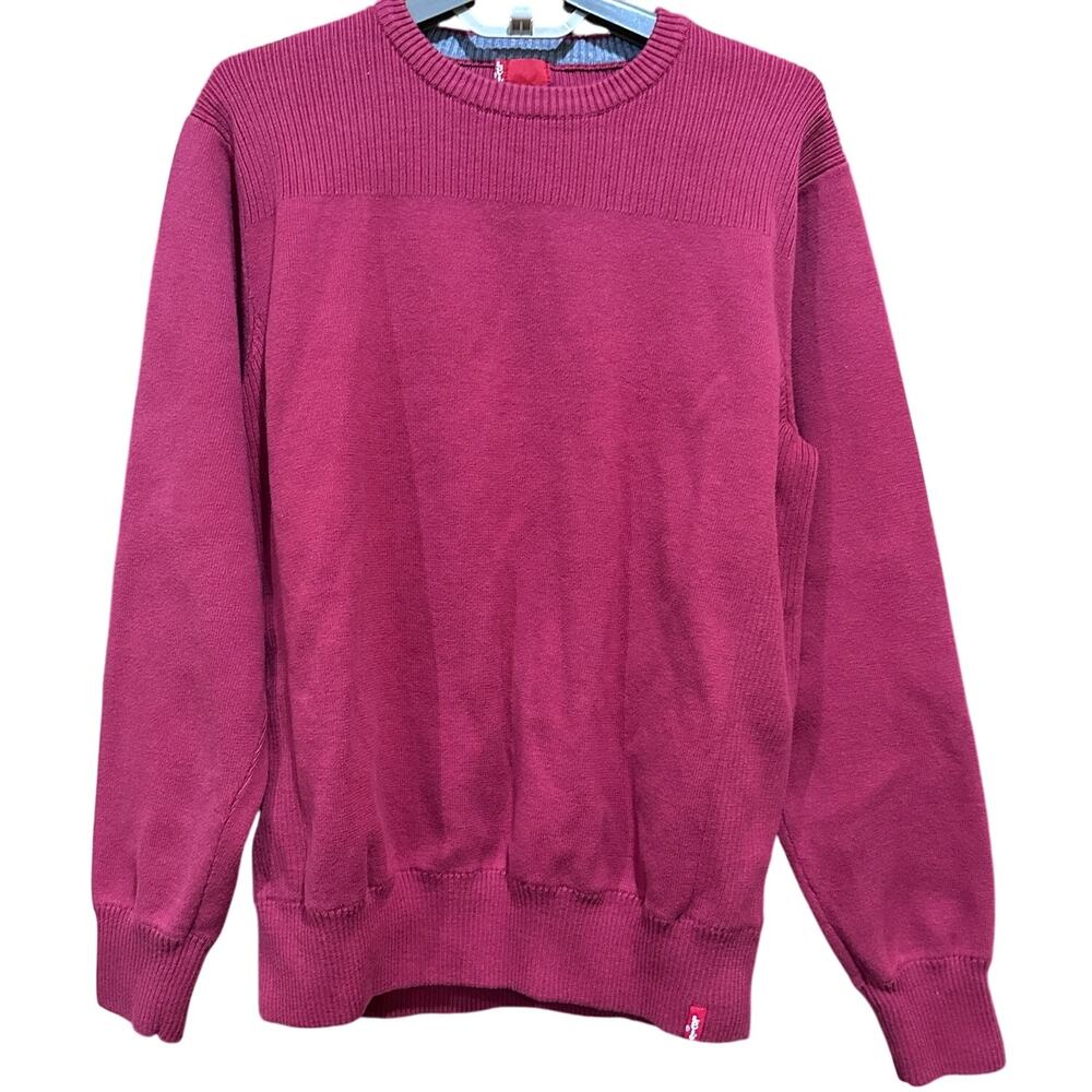 Levis Sweater Men Size L Red Pullover Long Sleeve Preppy Academia 100% Cotton
